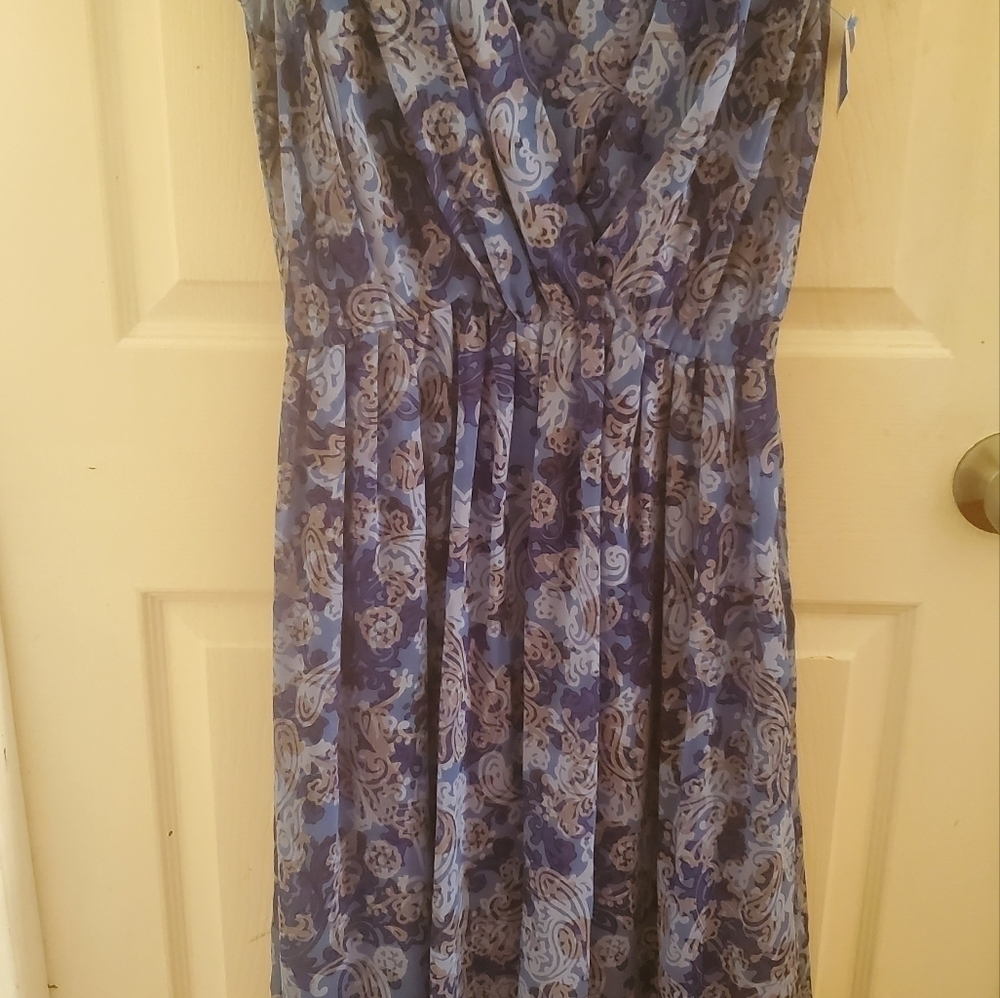 Short sleeve blue print pleated dress - Picture 4 of 5